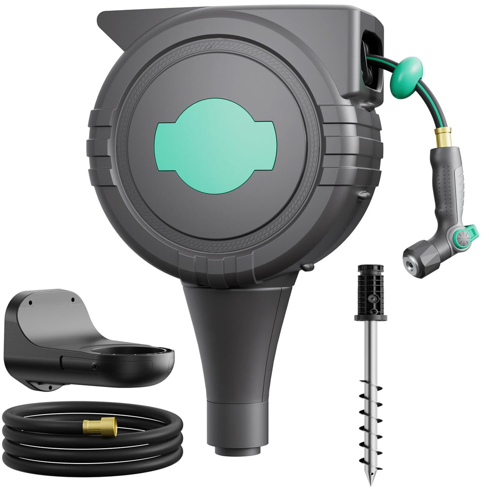 HVNPSH ground spike retractable hose reel for full garden reach