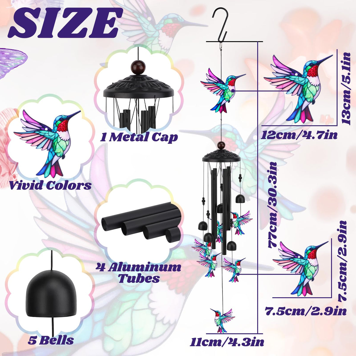 HWING butterfly wind chime enhances garden decor with color and soothing sound.
