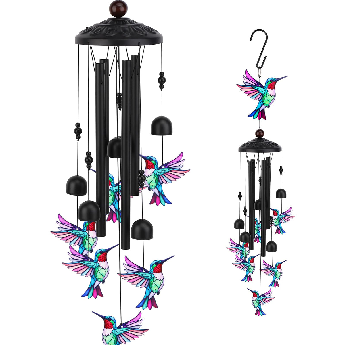HWING hummingbird wind chime outdoors adds gentle tones to your garden.