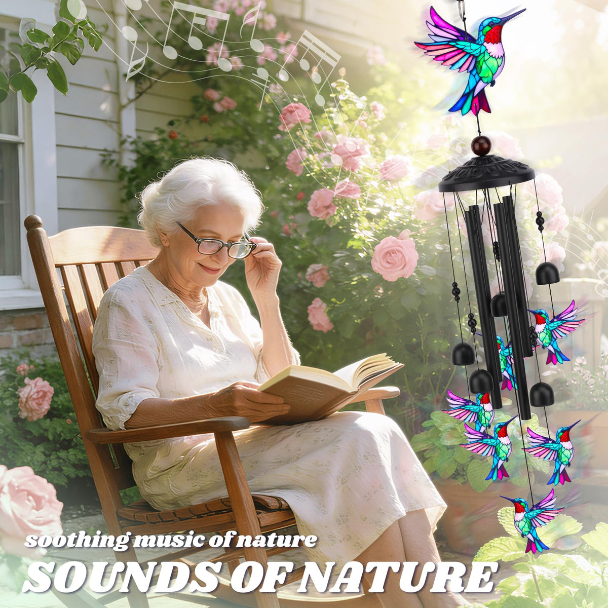 HWING hummingbird wind chime patio decor provides calm melodies in outdoor spaces.