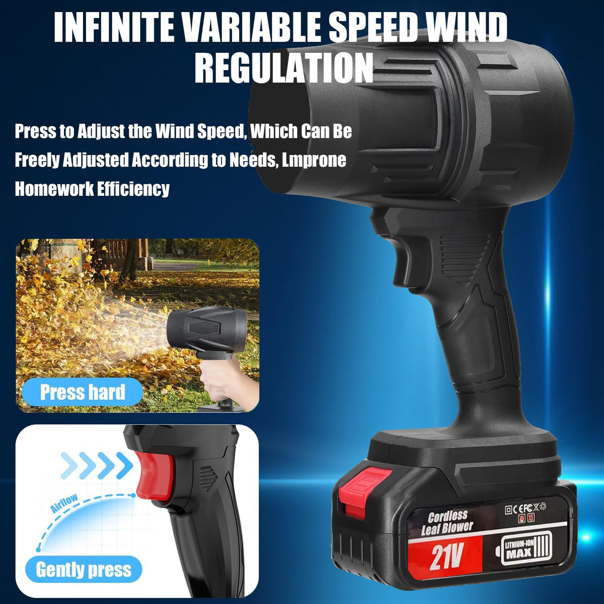 HWLANTU leaf blower lightweight ergonomic design reduces arm fatigue.