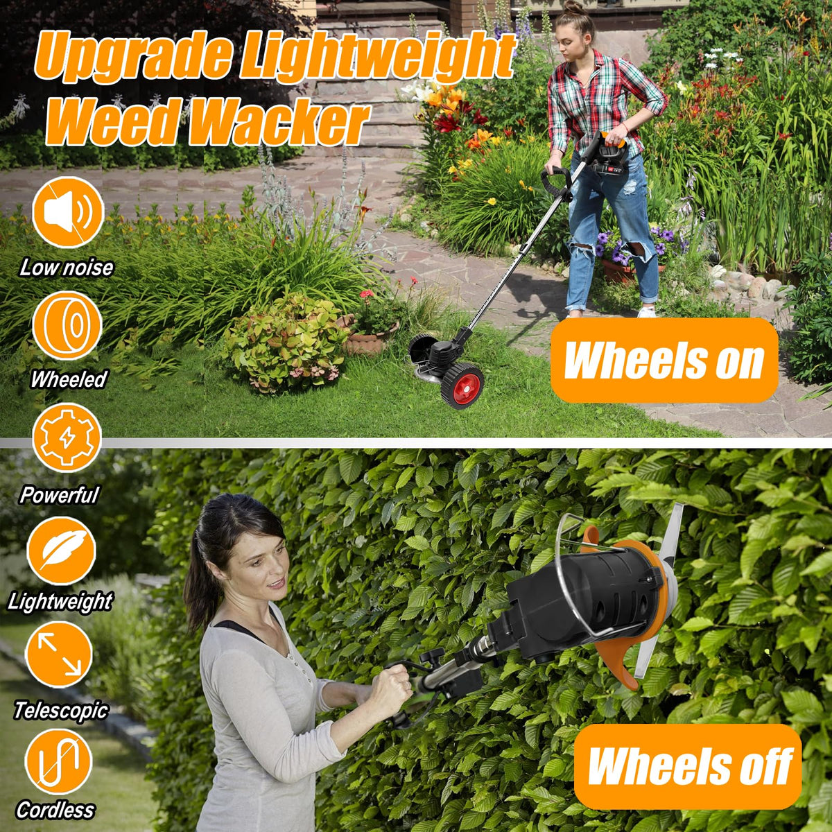 HWLANTU weed wacker offers nylon, steel, and saw blades for versatile trimming.