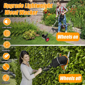 HWLANTU weed wacker offers nylon, steel, and saw blades for versatile trimming.