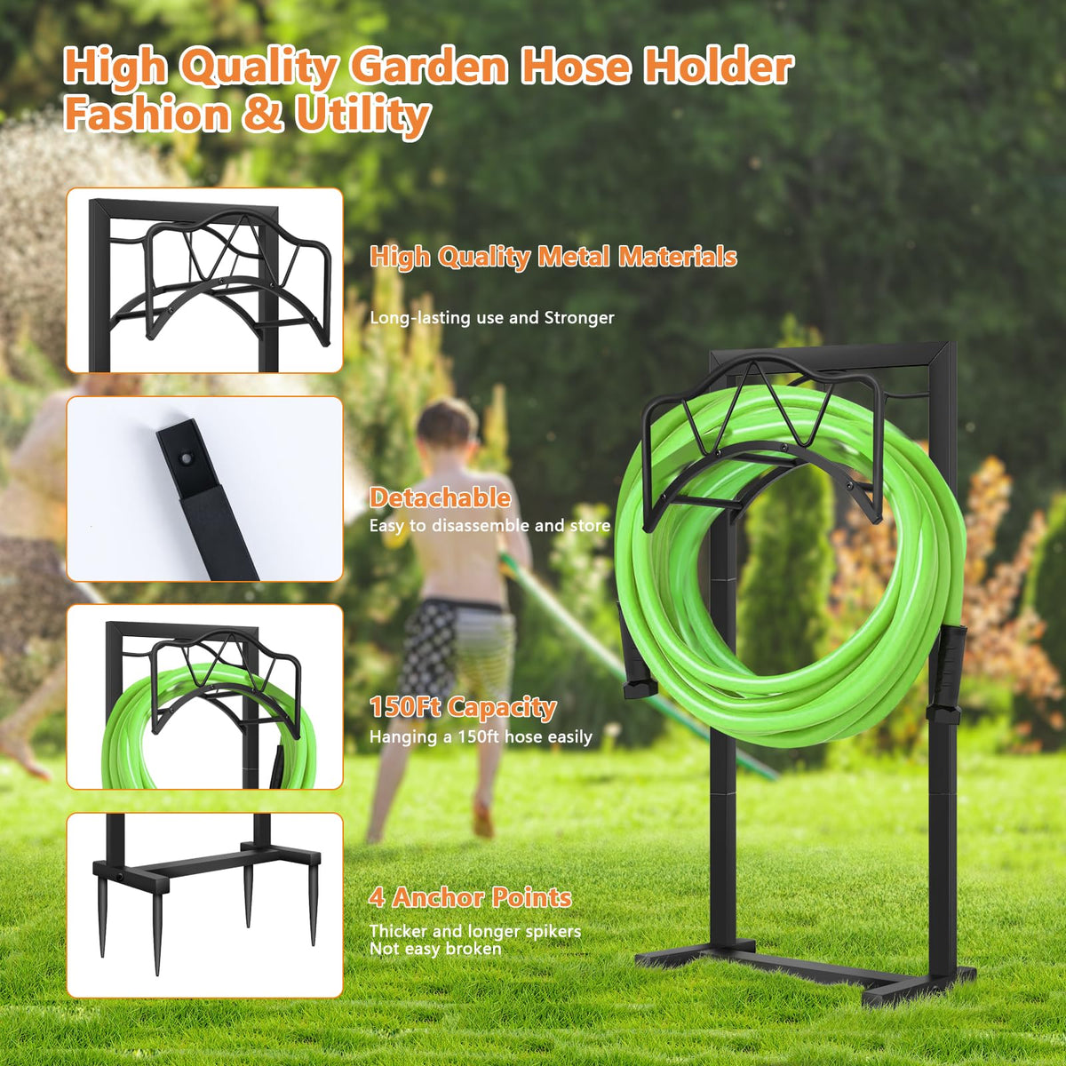 HWRHTR garden hose stand in the sun demonstrates easy assembly