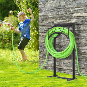 HWRHTR hose holder on patio keeps hose neatly organized and accessible