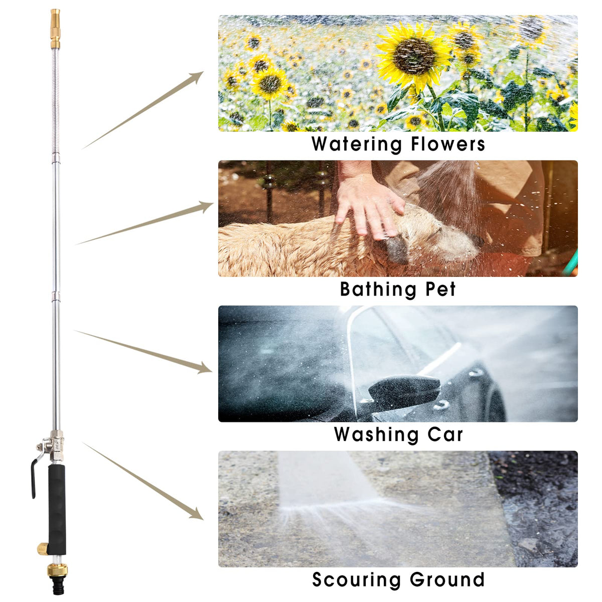 Extendable wand lengths for reaching car roofs and gutters