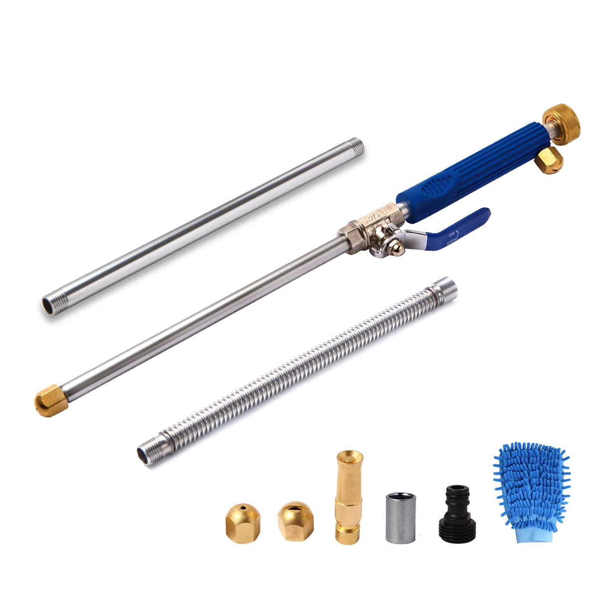 Hwylizg High Pressure Wand with jet nozzle enables deep car cleaning and gutter rinsing.