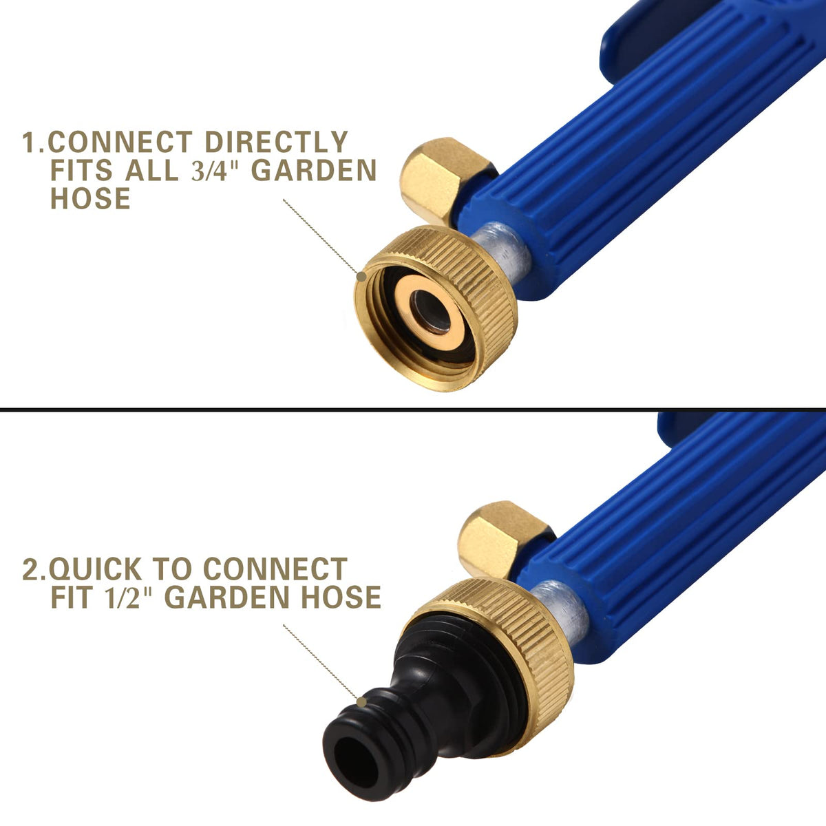 Hwylizg quick connector enables compatibility with different hose sizes.