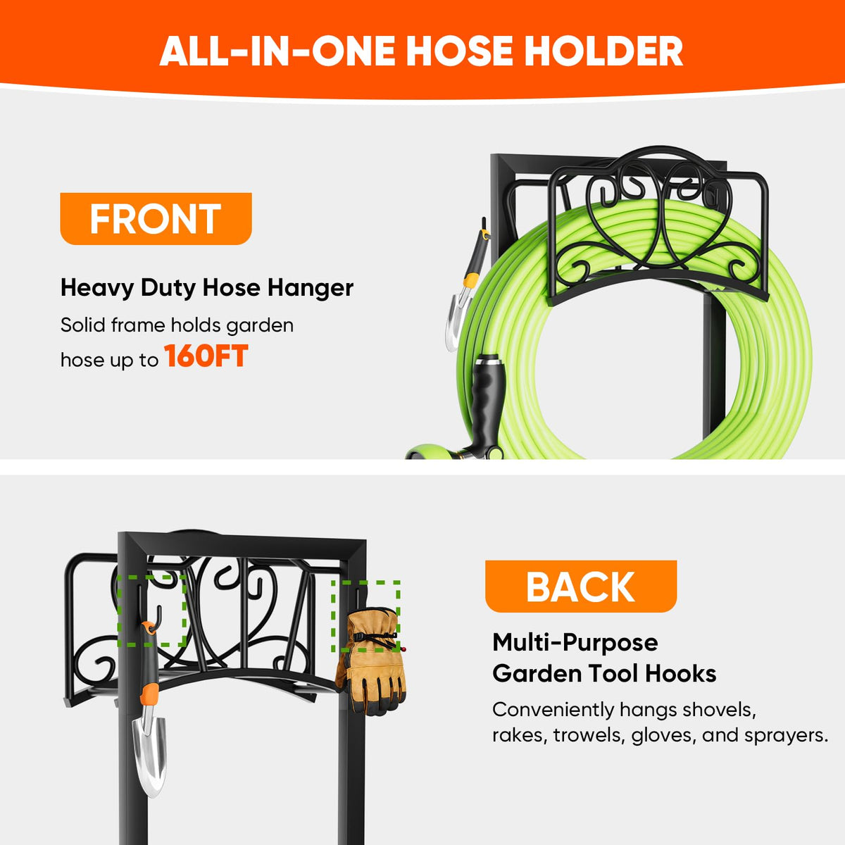 HXJLJY ground spikes secure the hose stand in garden soil