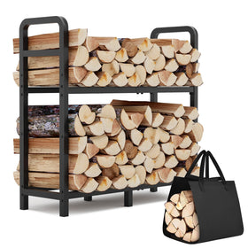 HXJLJY 2-tier firewood rack with 30-inch open design keeps logs organized and accessible.