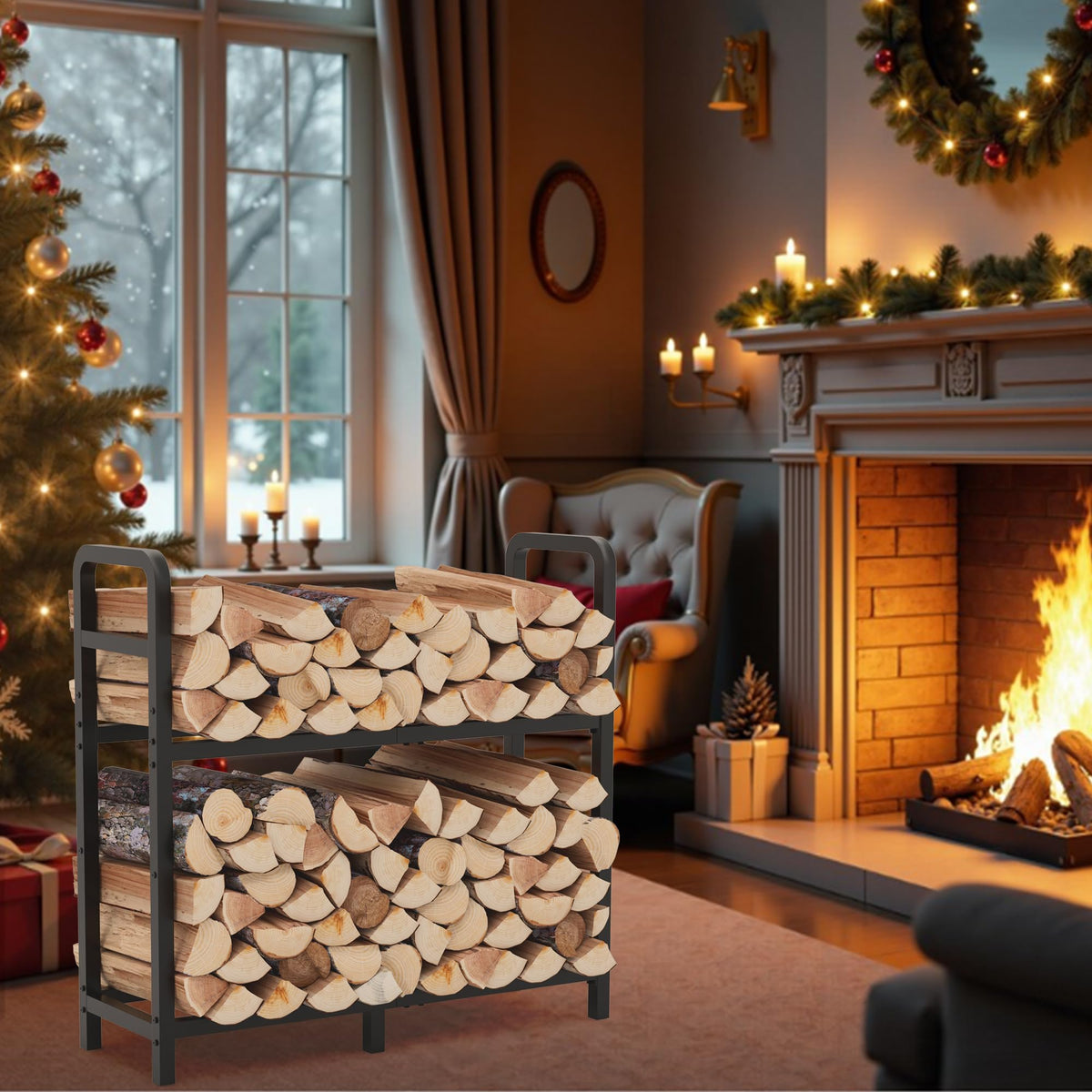 HXJLJY arch-design firewood rack adds style while storing ample wood.