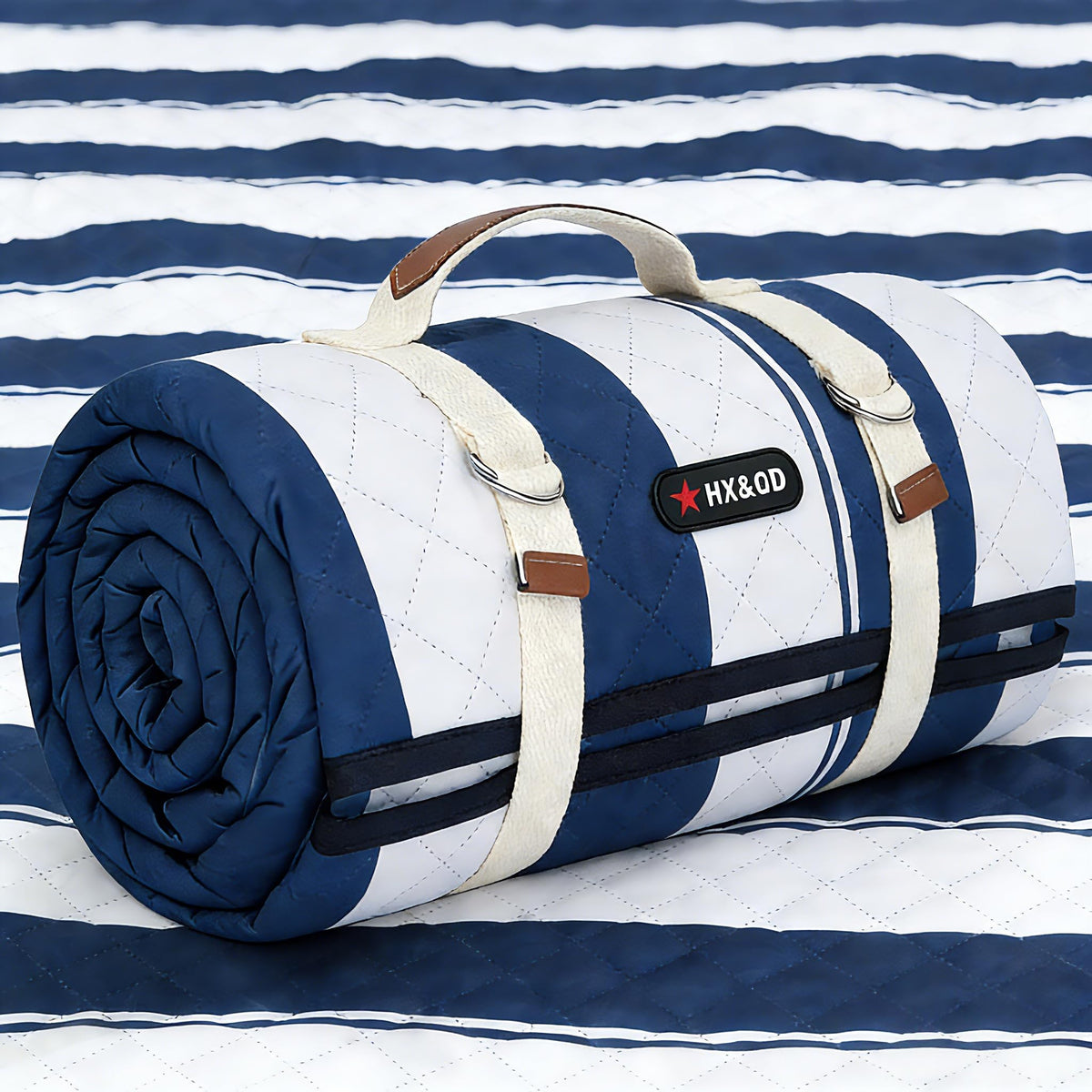 HX&OD outdoor picnic blanket 80x80 folded for easy transport.