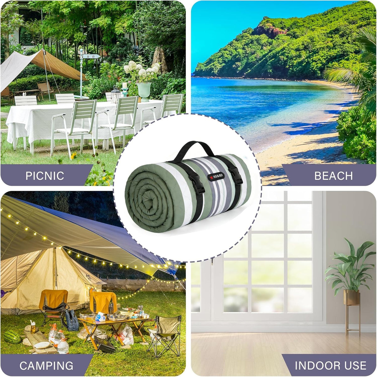 HX&OD picnic blanket green color suitable for outdoor photos.
