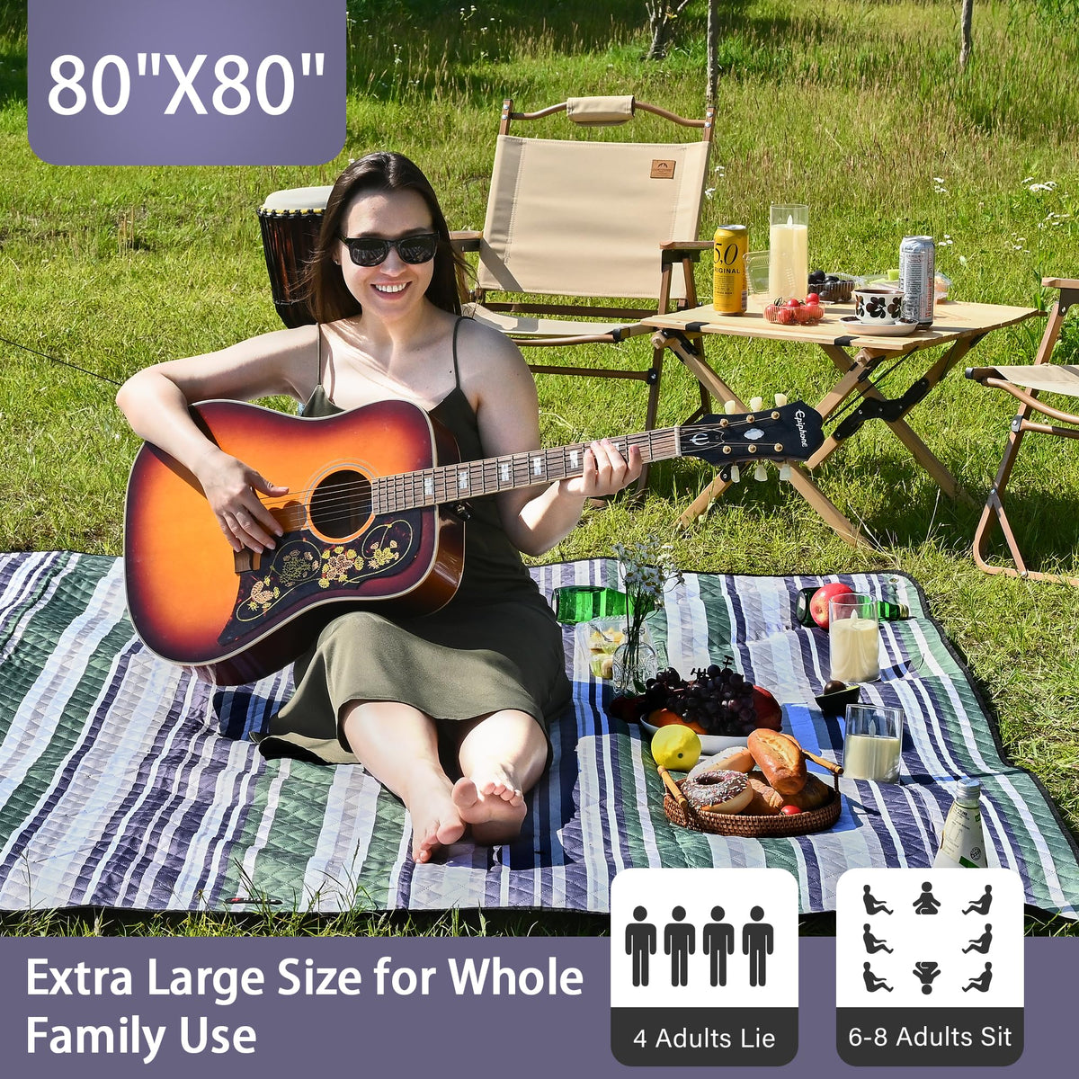 HX&OD picnic blanket waterproof back protects from damp ground.