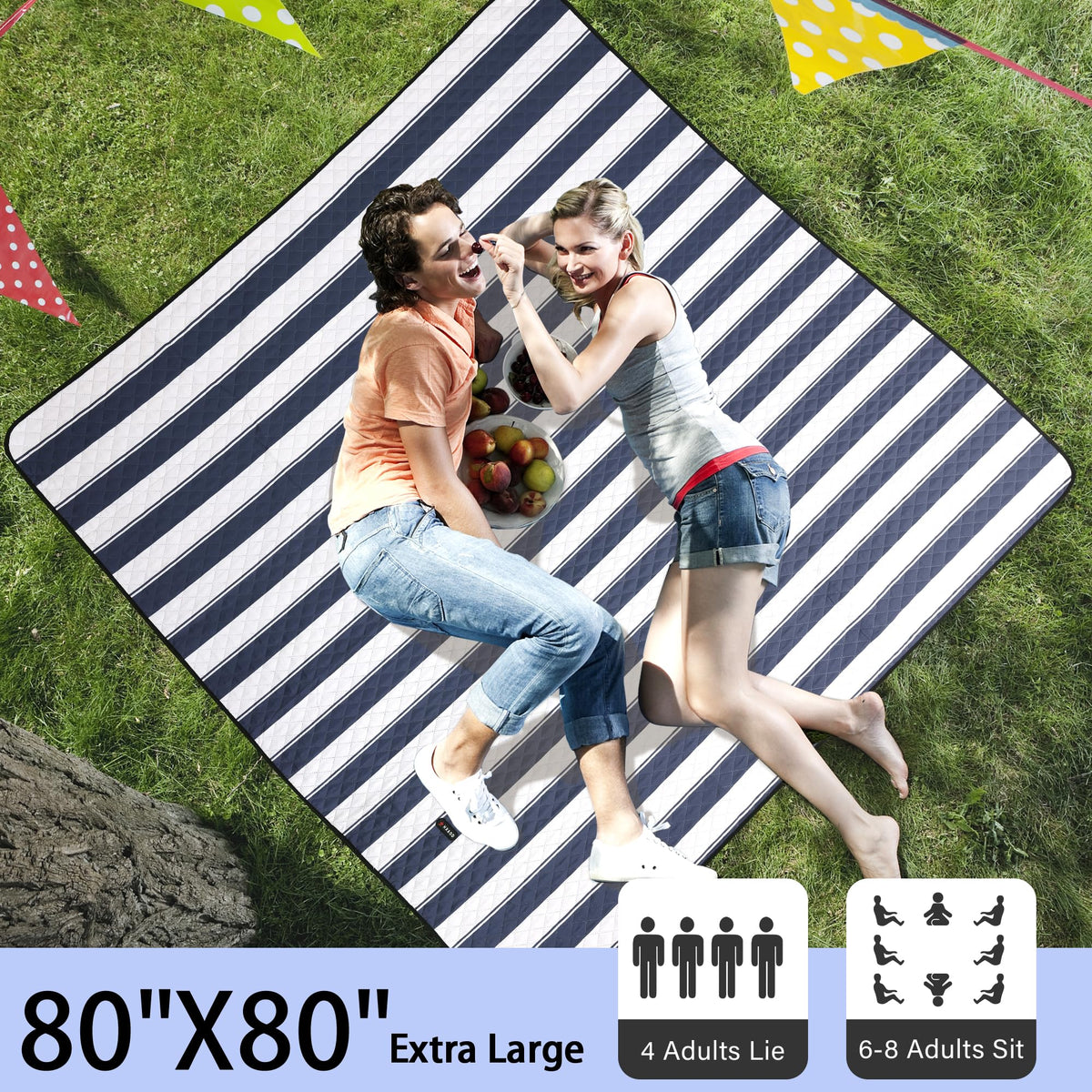 HX&OD picnic blanket waterproof backing protects against damp grass.