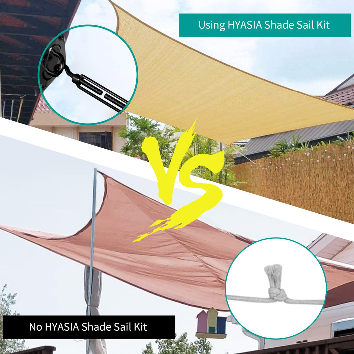 HYASIA 46-piece kit includes all components for versatile shade sail mounting
