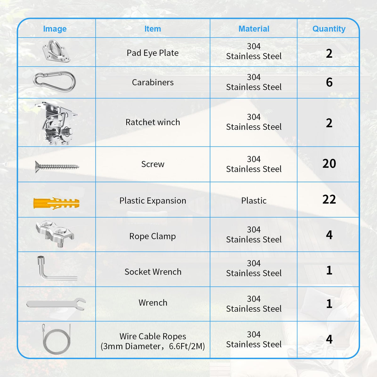 HYASIA pad eye plates secure anchor points for reliable shade sail mounting.