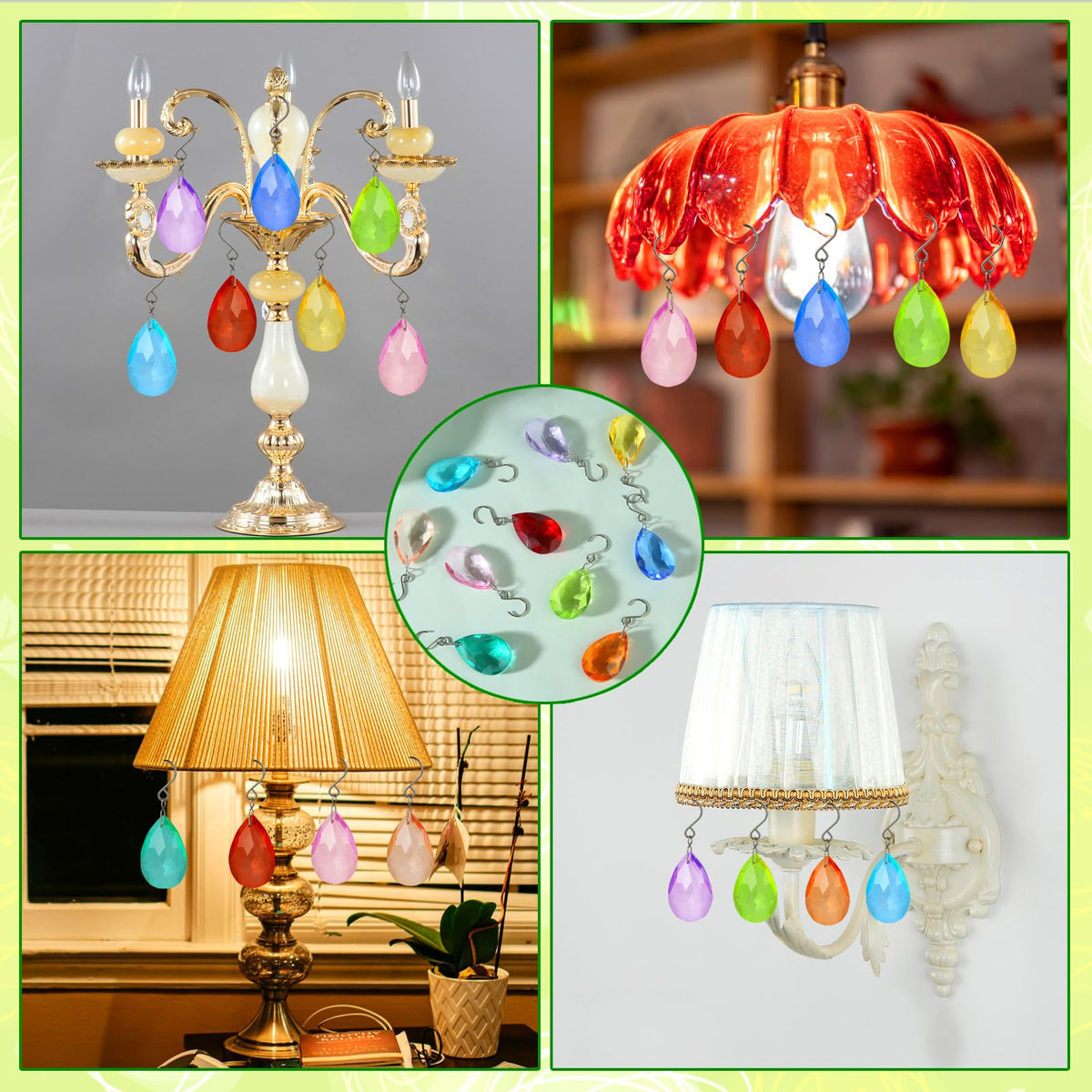 HYBEADS multicolor teardrop prisms create rainbow reflections for chandeliers and lamps