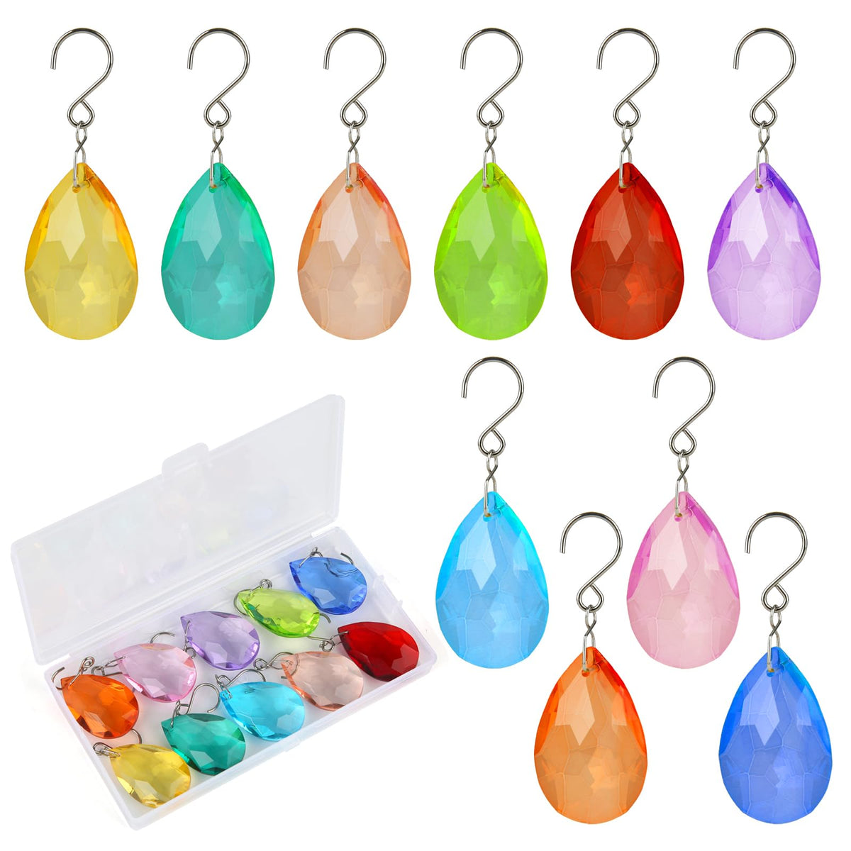 HYBEADS teardrop prisms reflect vibrant colors when sunlight hits them
