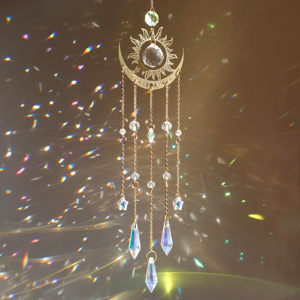HYBEADS Crystal Suncatcher Sun Moon design casts soft rainbows through windows
