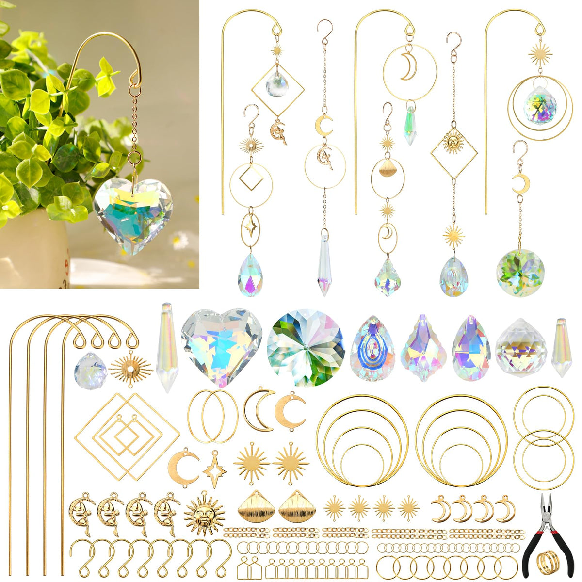 HYBEADS DIY sun catcher kit heart crystal for eye-catching window decor