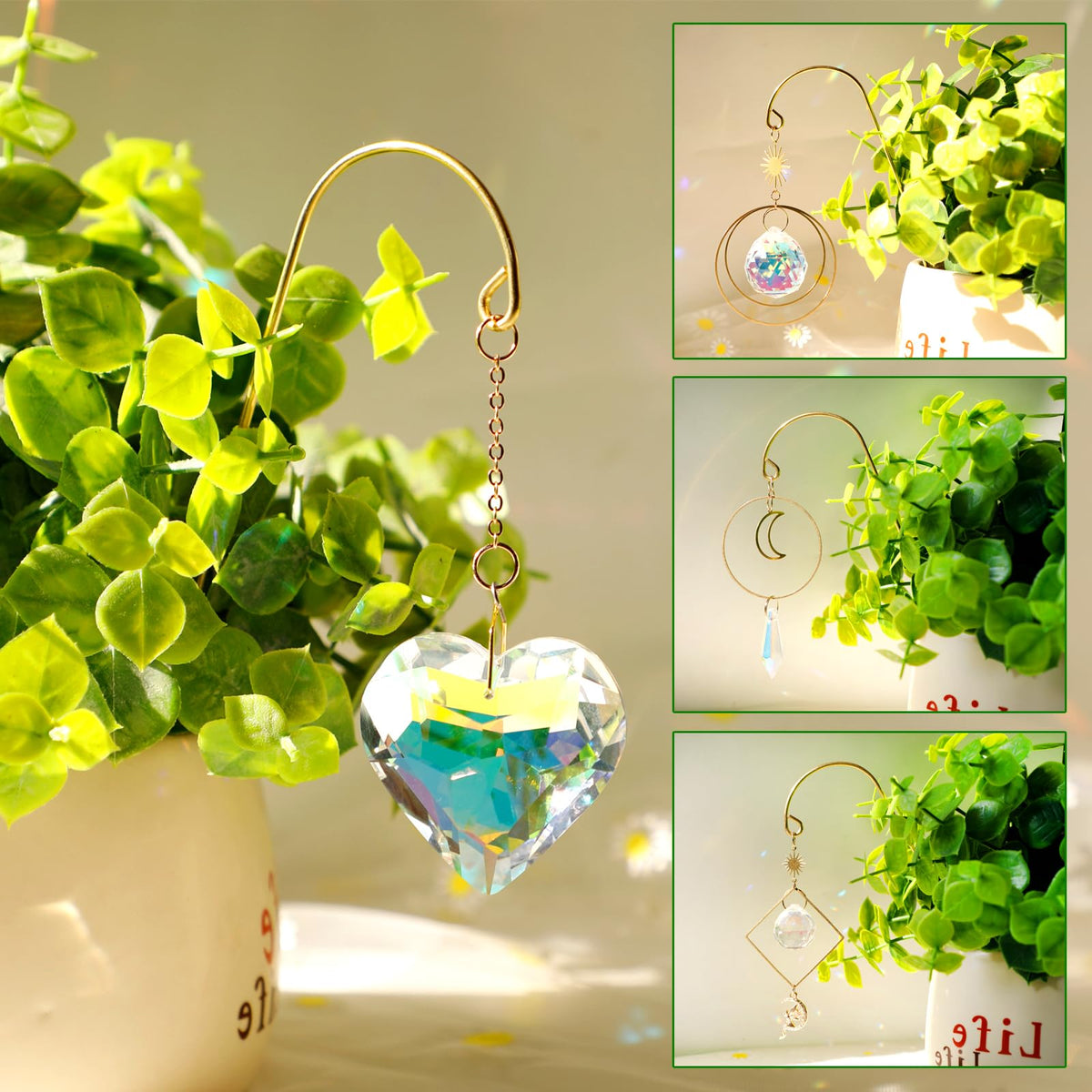 HYBEADS sun catcher round 45mm crystal with AB coating catching sunlight