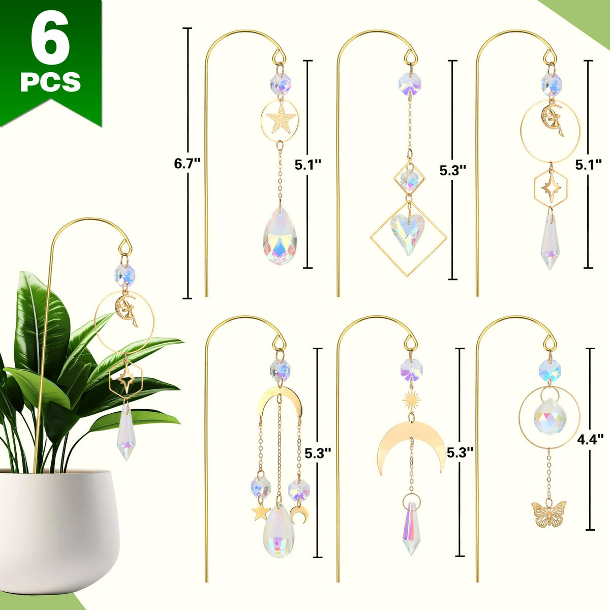 HYBEADS golden plant stake with decorative charm for indoor pots.