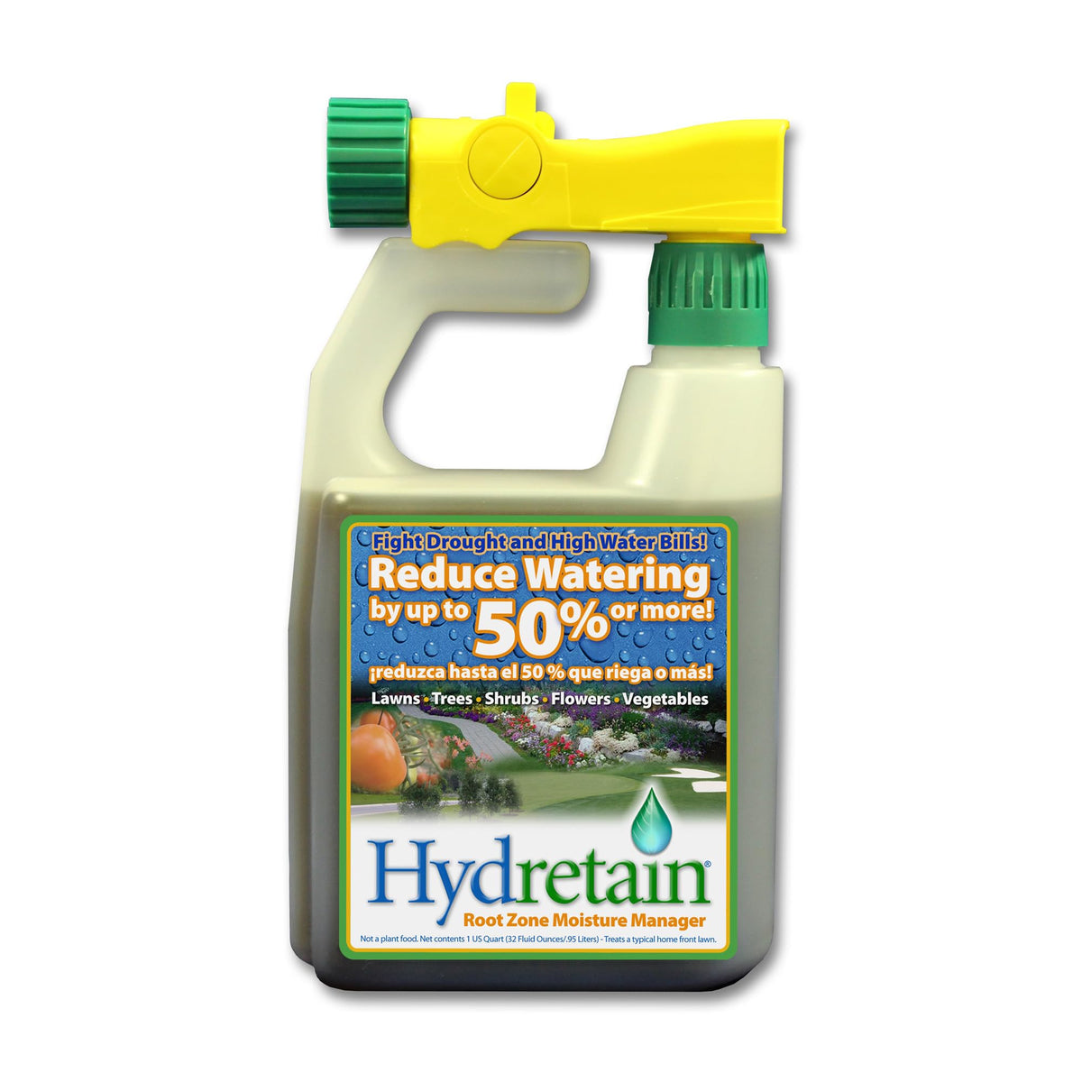 Hydretain root-zone moisture manager bottle showing extended hydration between waterings.