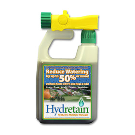 Hydretain root-zone moisture manager bottle showing extended hydration between waterings.