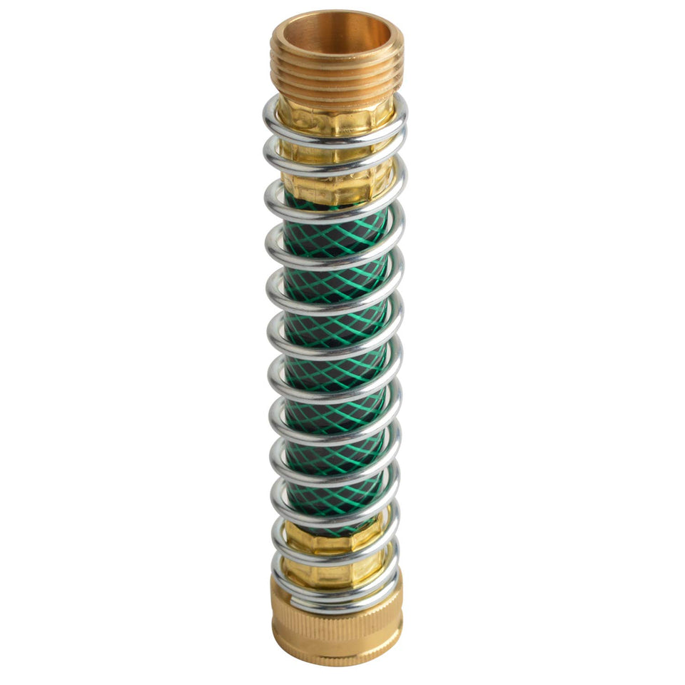 HYDRO MASTER garden hose coiled spring protector prevents kinks during irrigation.