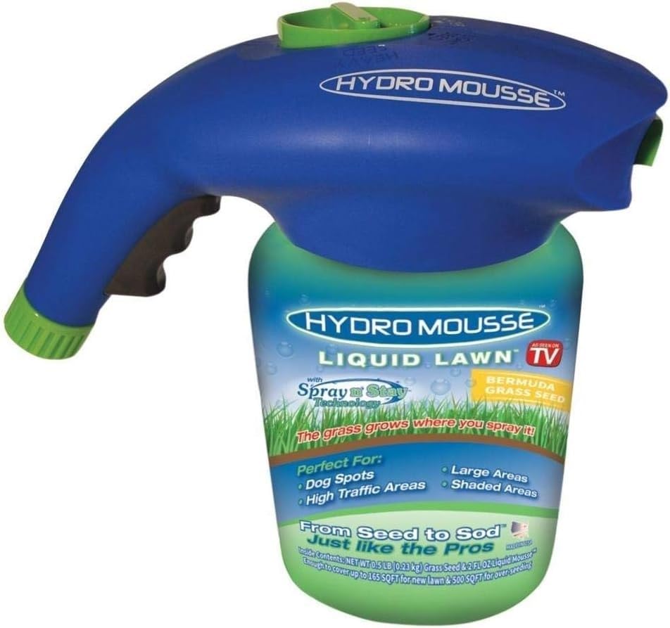 Hydro Mousse liquid lawn system kit ready for patch repair and overseeding.