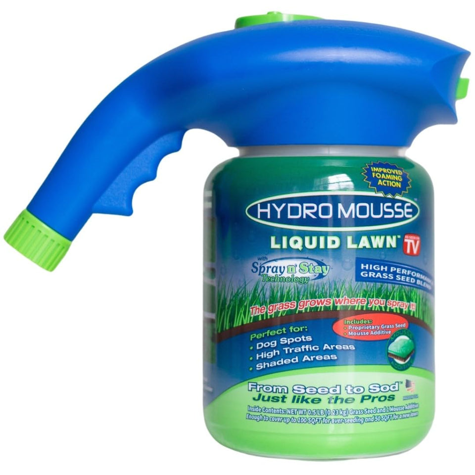 Hydro Mousse spray attachment showing precise application for lawn repair