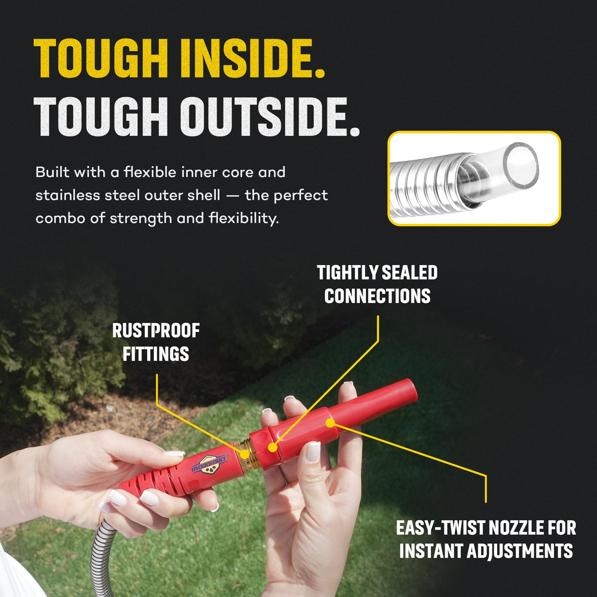 HydroPro adjustable spray nozzle offers precise flow control for plants or cleaning.