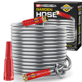 HydroPro stainless steel hose outer shell delivers durable outdoor performance.