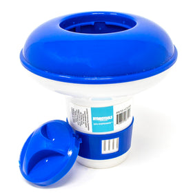 HydroTools by Swimline 8715 floating dispenser on water for effortless pool maintenance.