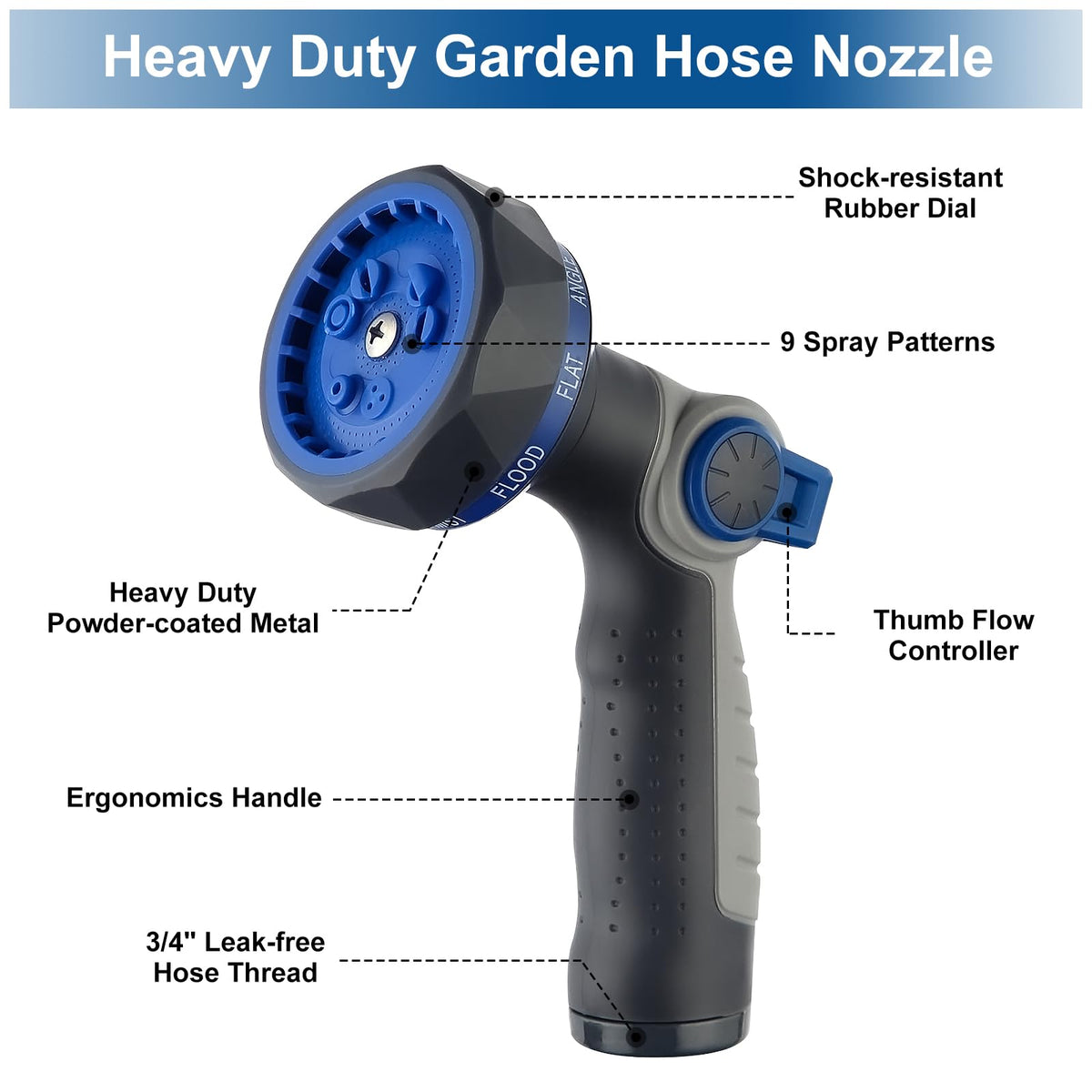 HYDROWE nozzle with 9 spray patterns covers plant care to patio cleaning.