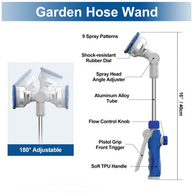 HYDROWE wand shows 9 spray patterns for versatile watering.