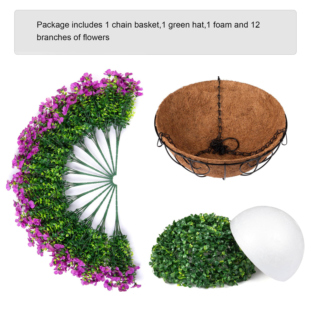 HyeFlora 12-branch artificial bougainvillea hanging basket for quick outdoor lift