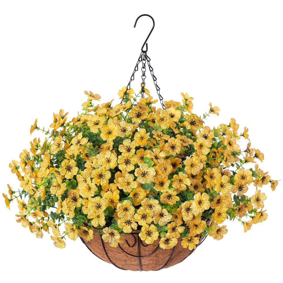 HyeFlora artificial fall hanging mums basket for durable porch decor.