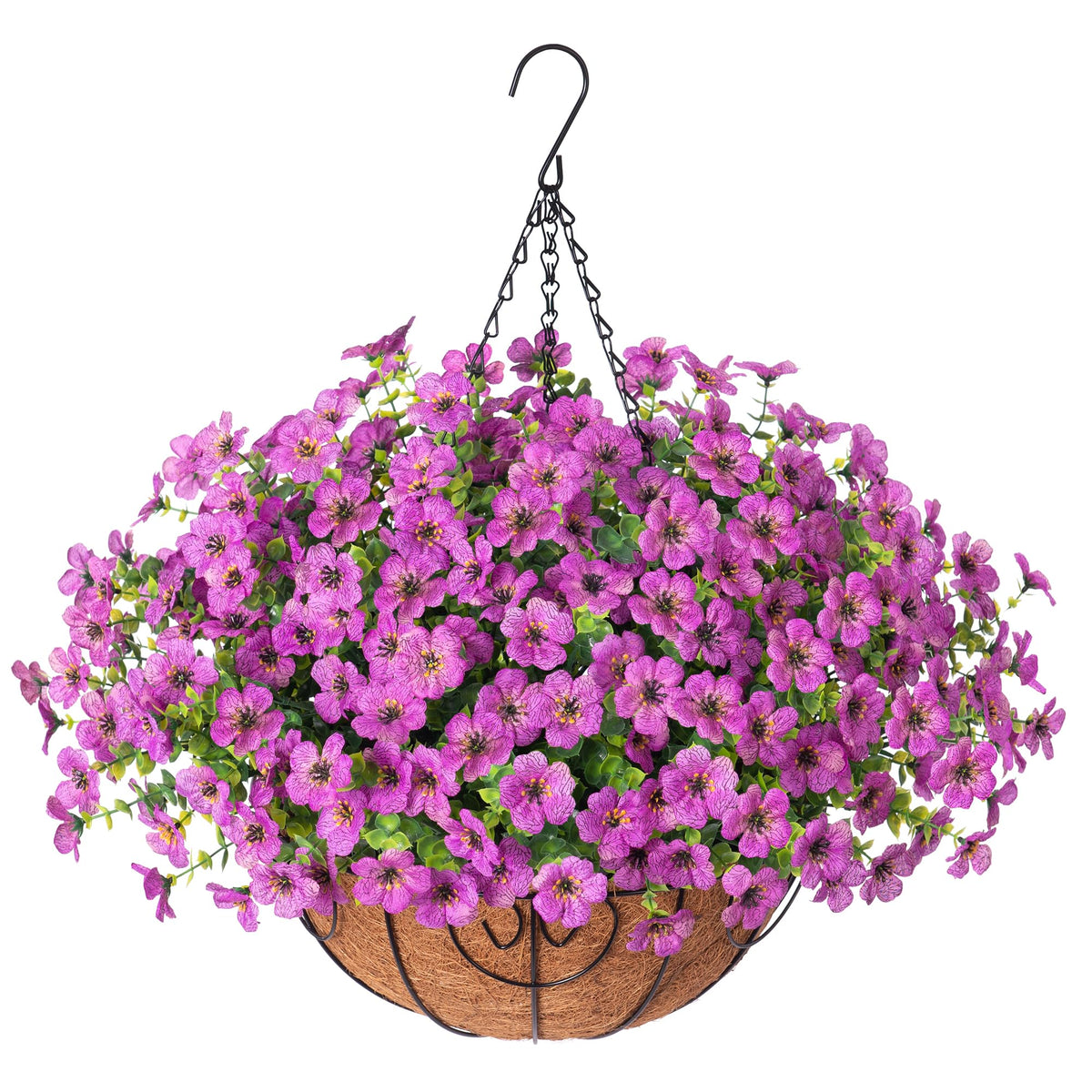 HyeFlora artificial hanging flowers in a basket for durable outdoor décor