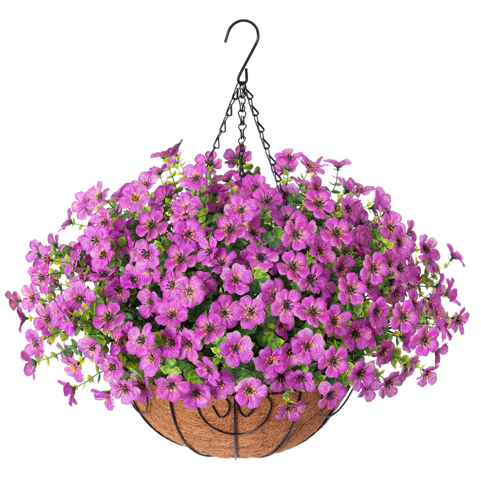 HyeFlora artificial hanging flowers in a basket for durable outdoor décor