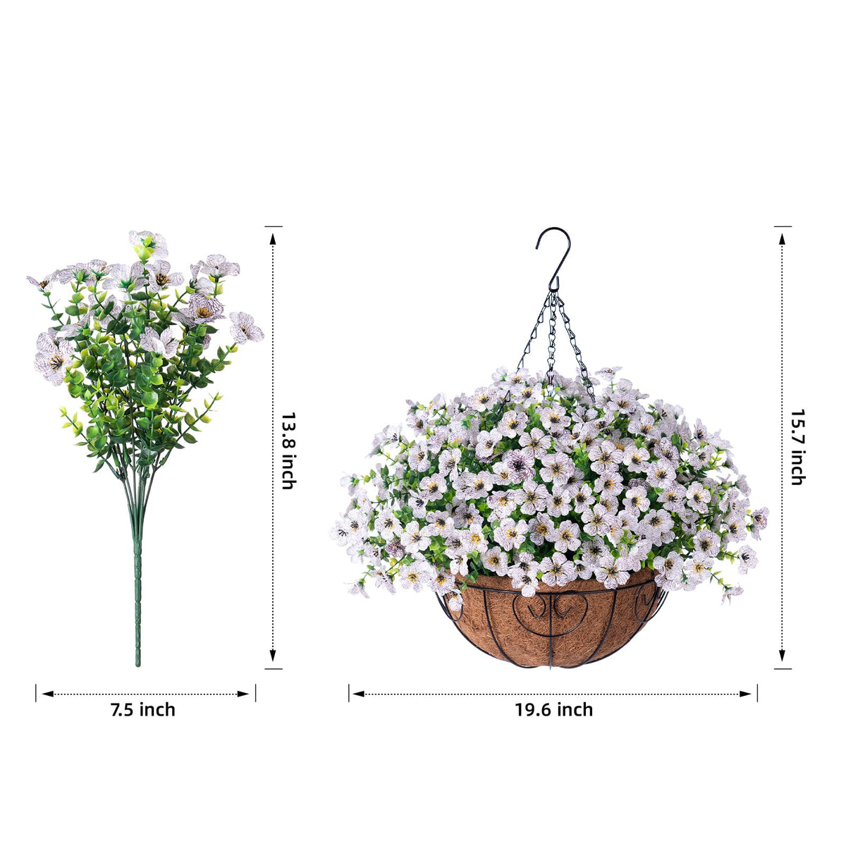 HyeFlora hanging basket closeup shows bougainvillea branches and green leaves