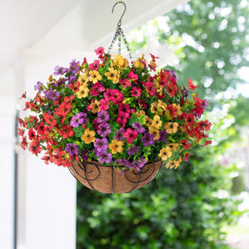HyeFlora artificial bougainvillea and daisy basket in full color