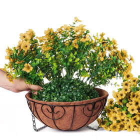 HyeFlora rattan basket and metal chain provide sturdy outdoor display.