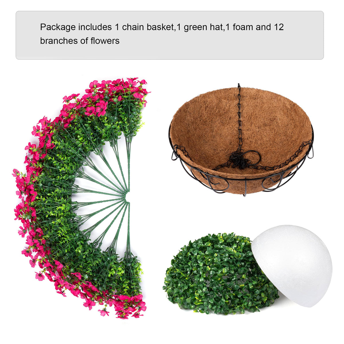 HyeFlora rattan basket with metal chains elevates outdoor planters
