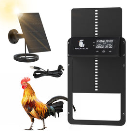 Hyentech automatic chicken coop door with LCD display for easy setup and programming.