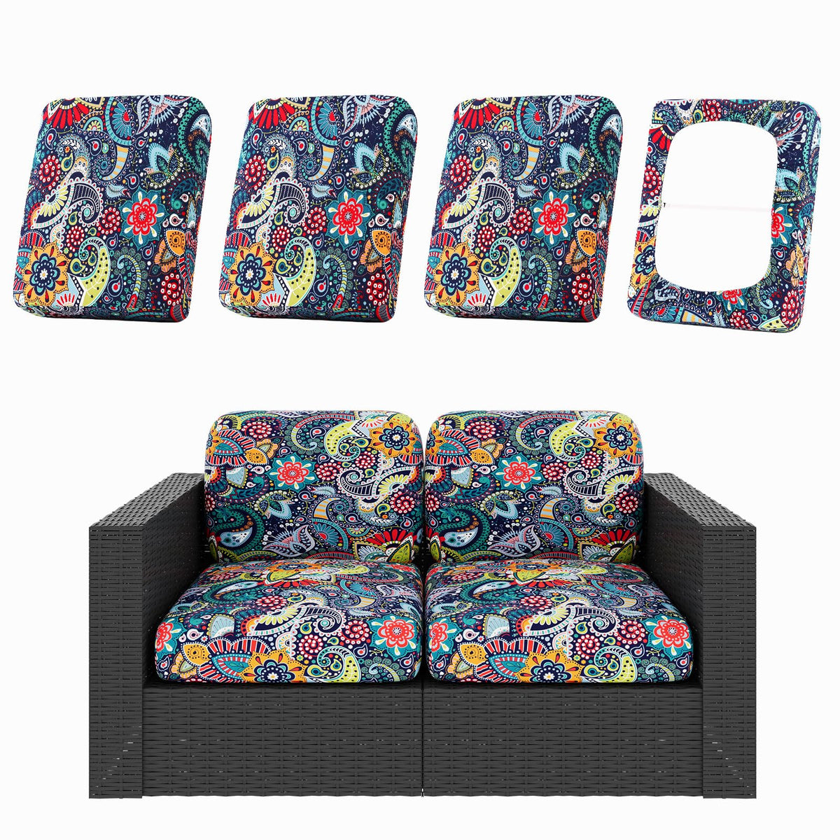 Hyha Paisley patio cushion covers front view showing vibrant color