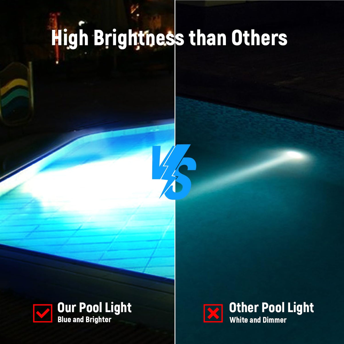 HYMIOR LED pool light 6500K corrosion-resistant shell helps longevity.