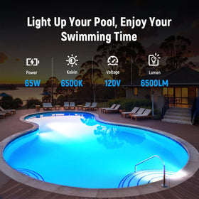 HYMIOR LED pool light 6500K side view highlights sleek profile and compact installation.