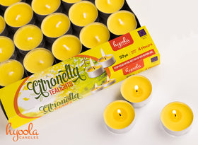 Hyoola Tealight Citronella Candle helps repel mosquitoes and gnats in open spaces.